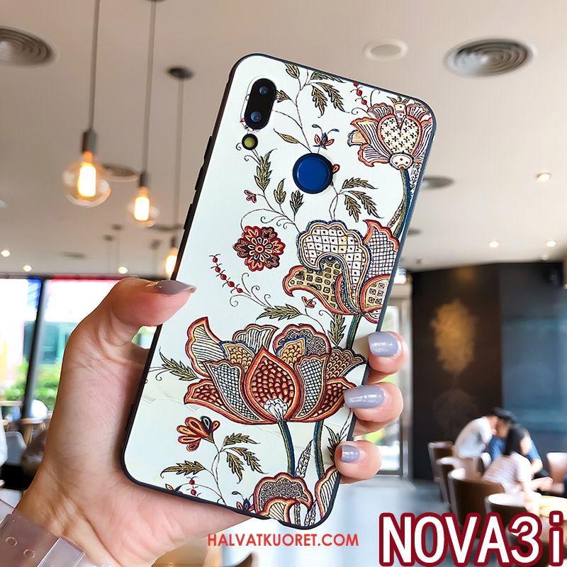 Huawei Nova 3i Kuoret Tide-brändi Kukka- Kohokuviointi, Huawei Nova 3i Kuori Murtumaton Valkoinen