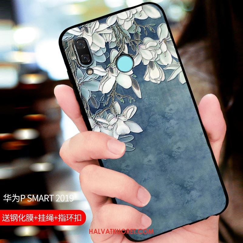 Huawei P Smart 2019 Kuoret Suojaus Pesty Suede Kotelo, Huawei P Smart 2019 Kuori Muokata Sininen