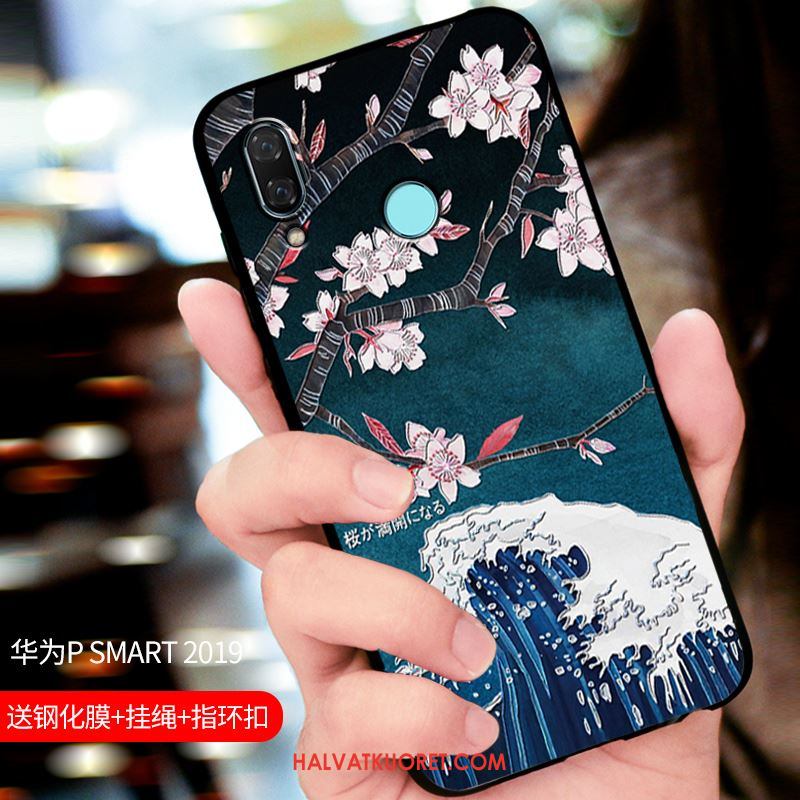 Huawei P Smart 2019 Kuoret Suojaus Pesty Suede Kotelo, Huawei P Smart 2019 Kuori Muokata Sininen