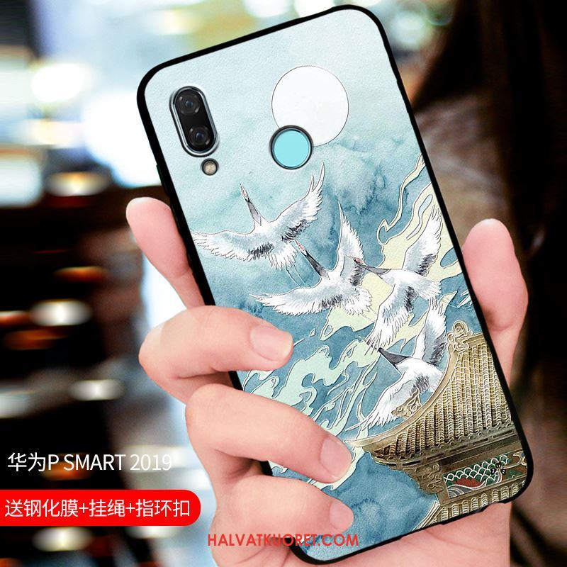 Huawei P Smart 2019 Kuoret Suojaus Pesty Suede Kotelo, Huawei P Smart 2019 Kuori Muokata Sininen