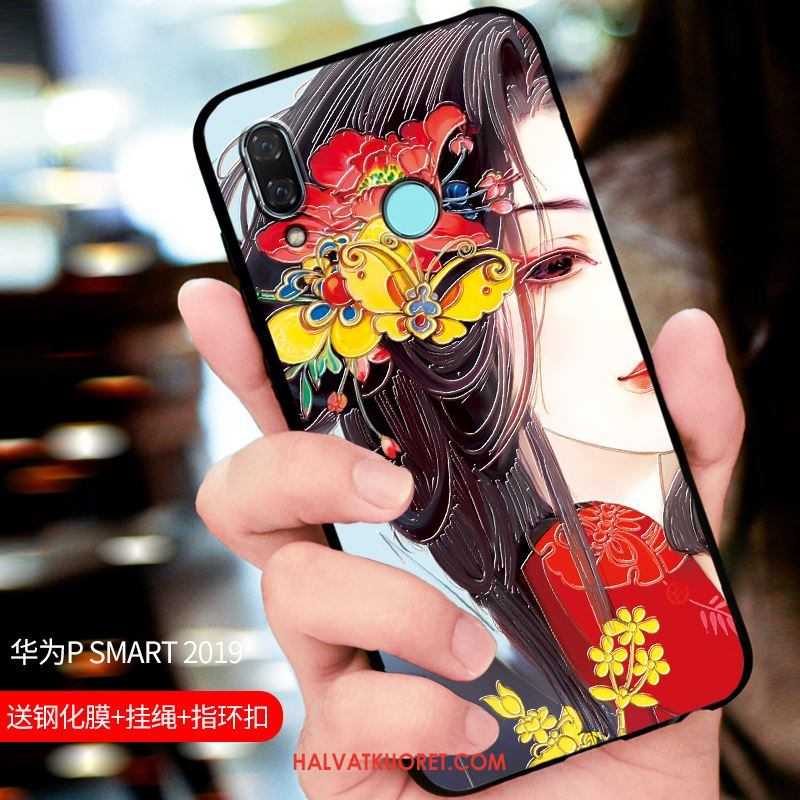 Huawei P Smart 2019 Kuoret Suojaus Pesty Suede Kotelo, Huawei P Smart 2019 Kuori Muokata Sininen