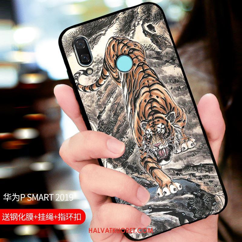 Huawei P Smart 2019 Kuoret Suojaus Pesty Suede Kotelo, Huawei P Smart 2019 Kuori Muokata Sininen