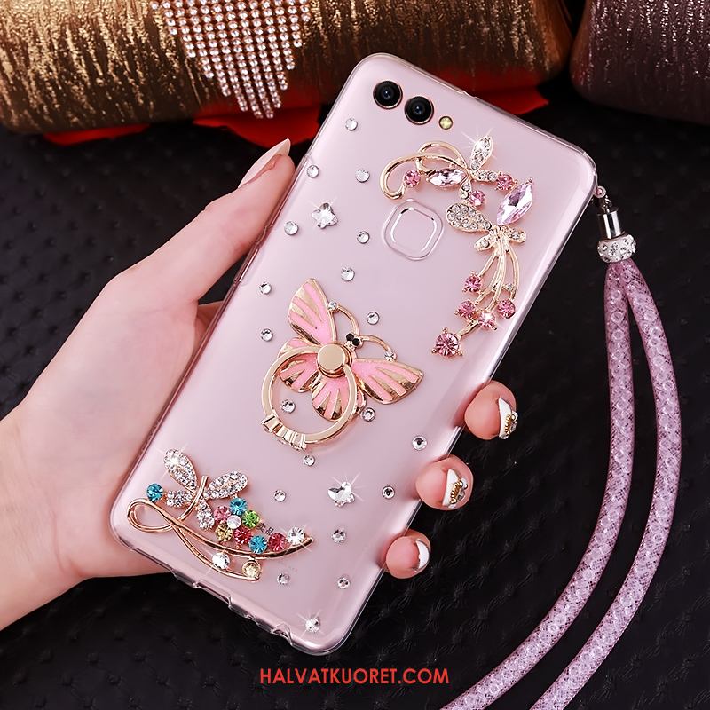 Huawei P Smart Kuoret Vihreä Rengas Strassi, Huawei P Smart Kuori Rhinestone Inlay Ripustettava Kaula