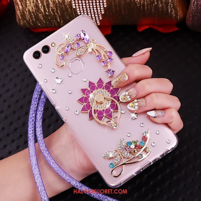 Huawei P Smart Kuoret Vihreä Rengas Strassi, Huawei P Smart Kuori Rhinestone Inlay Ripustettava Kaula