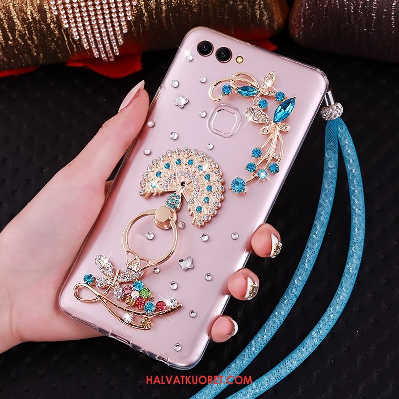 Huawei P Smart Kuoret Vihreä Rengas Strassi, Huawei P Smart Kuori Rhinestone Inlay Ripustettava Kaula