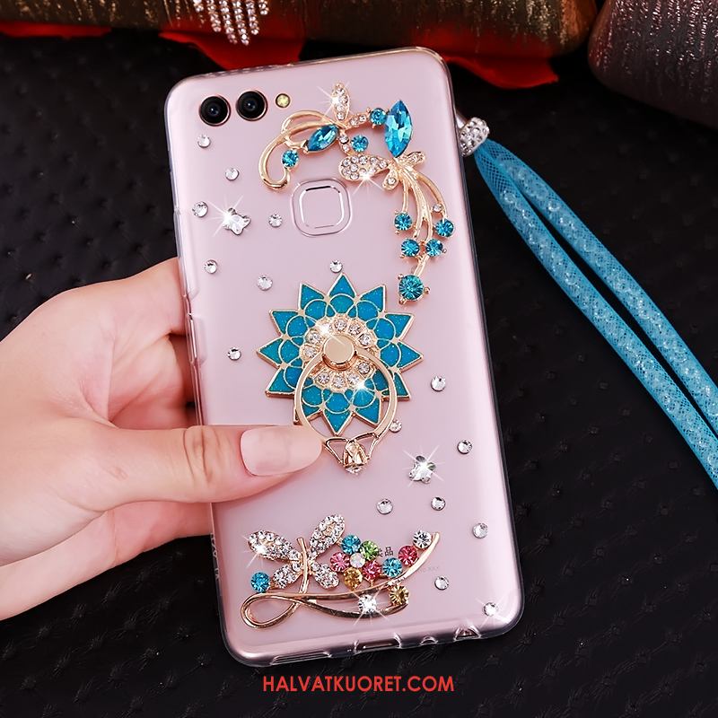 Huawei P Smart Kuoret Vihreä Rengas Strassi, Huawei P Smart Kuori Rhinestone Inlay Ripustettava Kaula