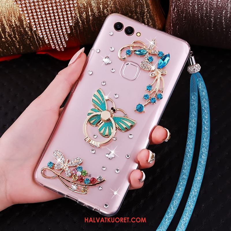 Huawei P Smart Kuoret Vihreä Rengas Strassi, Huawei P Smart Kuori Rhinestone Inlay Ripustettava Kaula