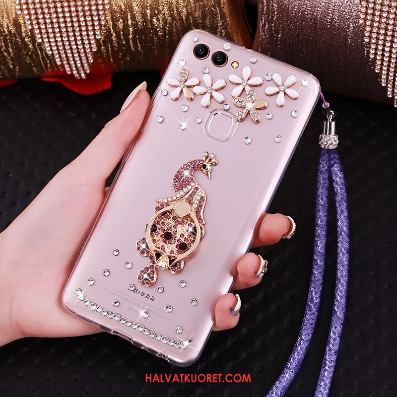 Huawei P Smart Kuoret Vihreä Rengas Strassi, Huawei P Smart Kuori Rhinestone Inlay Ripustettava Kaula