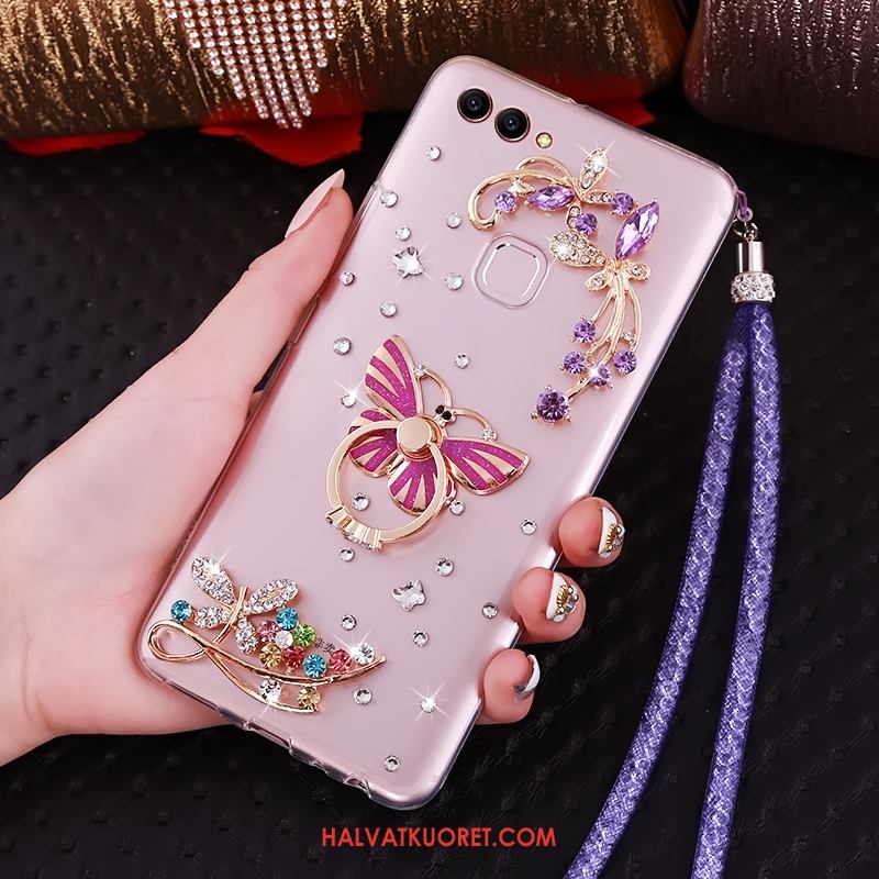 Huawei P Smart Kuoret Vihreä Rengas Strassi, Huawei P Smart Kuori Rhinestone Inlay Ripustettava Kaula