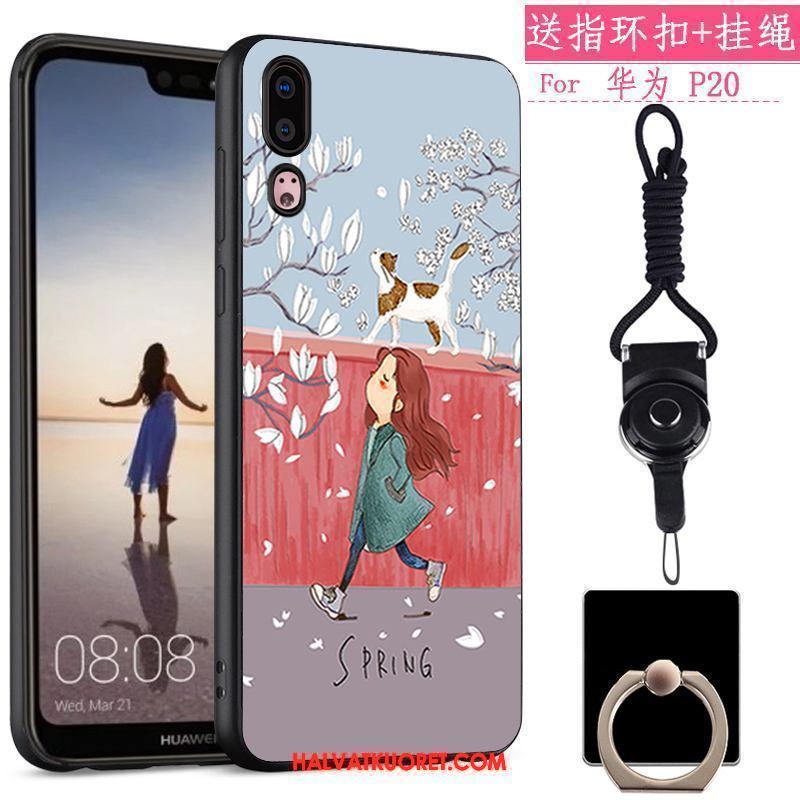 Huawei P20 Kuoret Silikoni All Inclusive Luova, Huawei P20 Kuori Musta