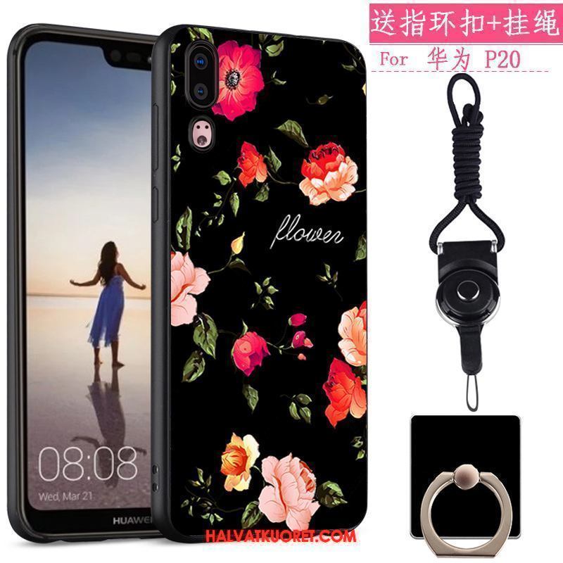 Huawei P20 Kuoret Silikoni All Inclusive Luova, Huawei P20 Kuori Musta