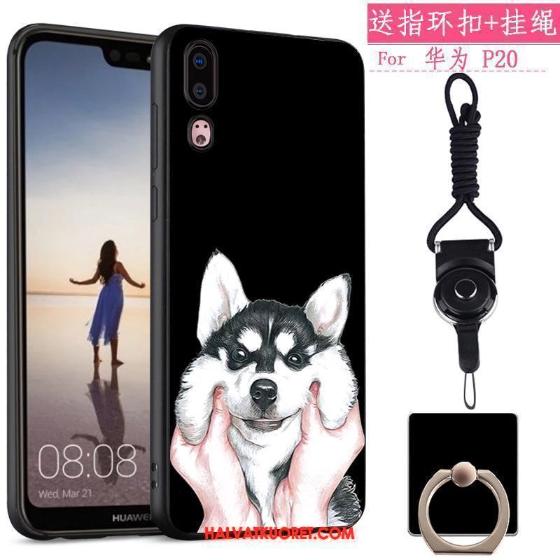 Huawei P20 Kuoret Silikoni All Inclusive Luova, Huawei P20 Kuori Musta