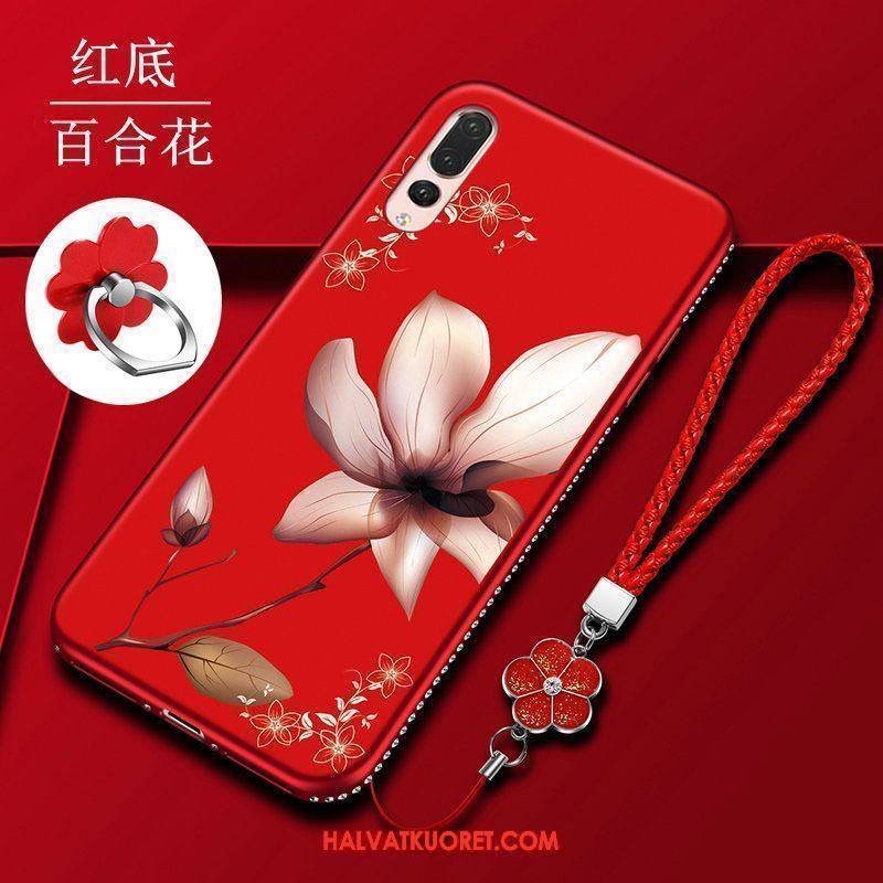 Huawei P20 Pro Kuoret Rhinestone Inlay Murtumaton Pehmeä Neste, Huawei P20 Pro Kuori Kotelo Punainen