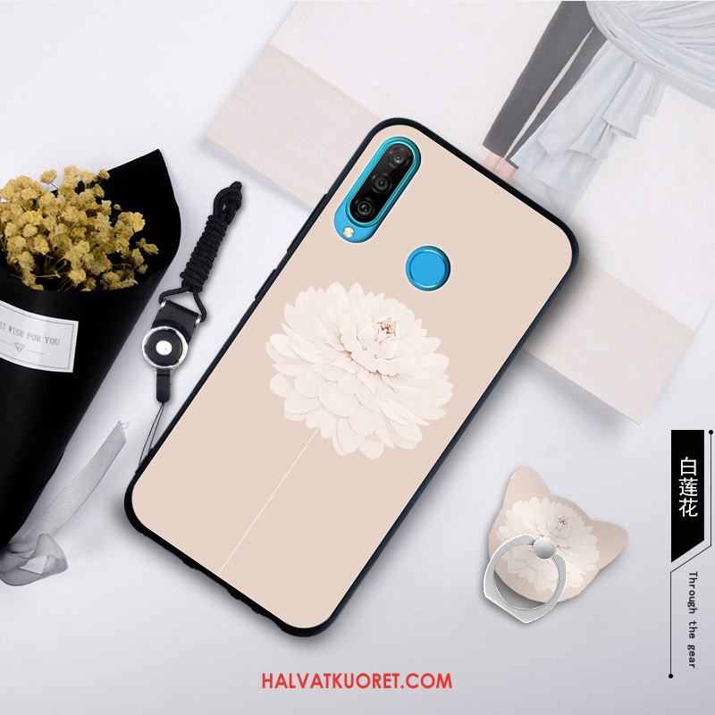 Huawei P30 Lite Kuoret Yksinkertainen Pehmeä Neste Murtumaton, Huawei P30 Lite Kuori Pesty Suede Valkoinen