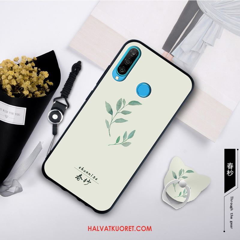 Huawei P30 Lite Kuoret Yksinkertainen Pehmeä Neste Murtumaton, Huawei P30 Lite Kuori Pesty Suede Valkoinen