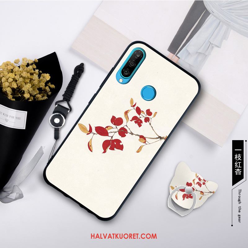 Huawei P30 Lite Kuoret Yksinkertainen Pehmeä Neste Murtumaton, Huawei P30 Lite Kuori Pesty Suede Valkoinen