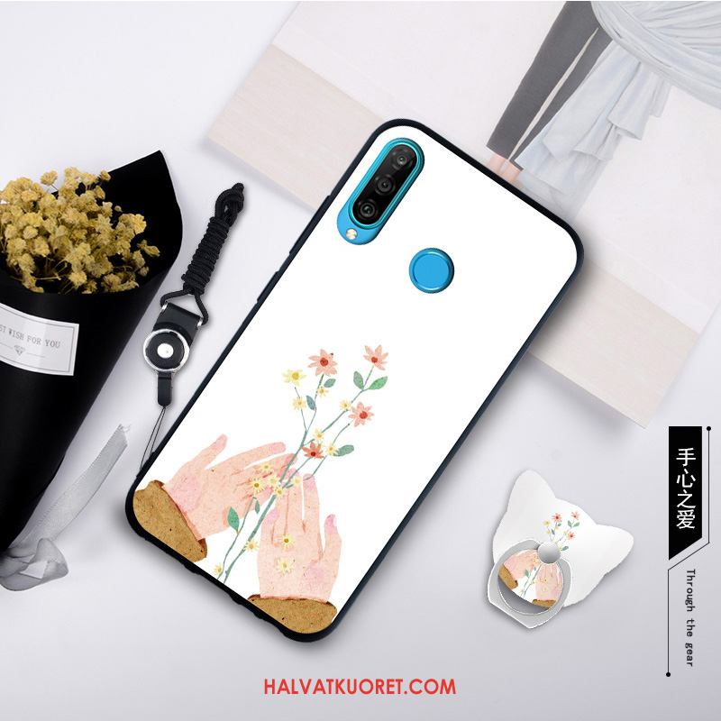 Huawei P30 Lite Kuoret Yksinkertainen Pehmeä Neste Murtumaton, Huawei P30 Lite Kuori Pesty Suede Valkoinen