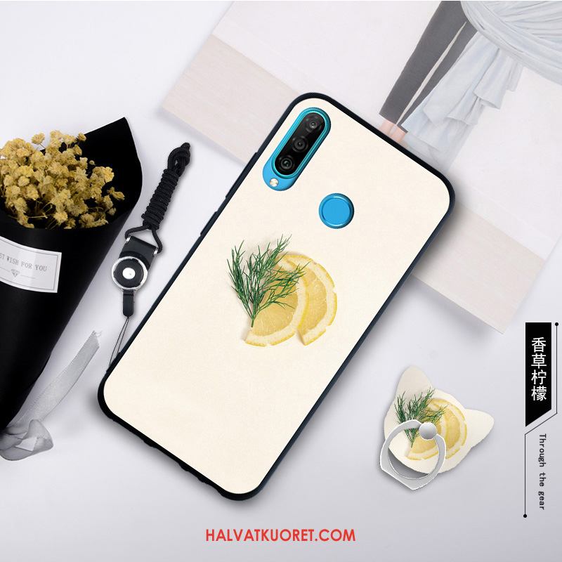 Huawei P30 Lite Kuoret Yksinkertainen Pehmeä Neste Murtumaton, Huawei P30 Lite Kuori Pesty Suede Valkoinen