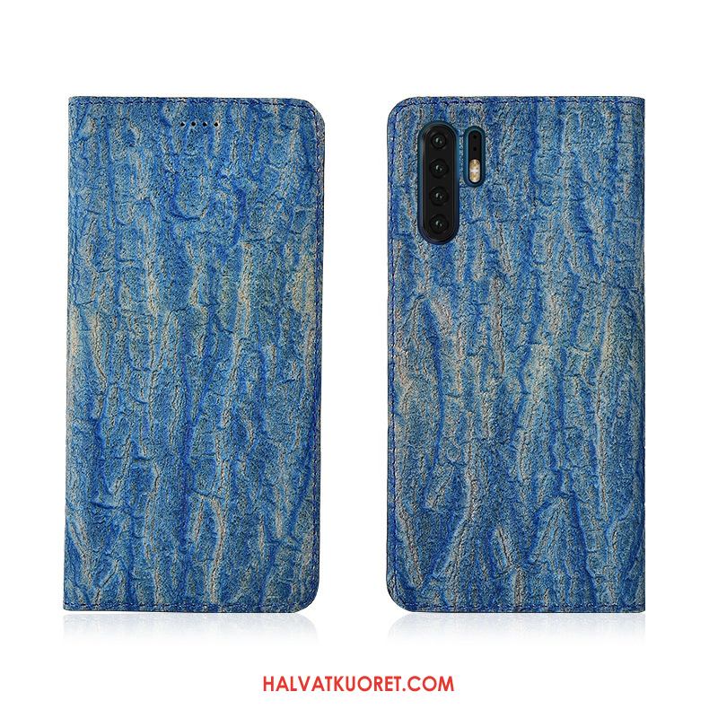 Huawei P30 Pro Kuoret Aito Nahka Murtumaton Simpukka, Huawei P30 Pro Kuori Sininen