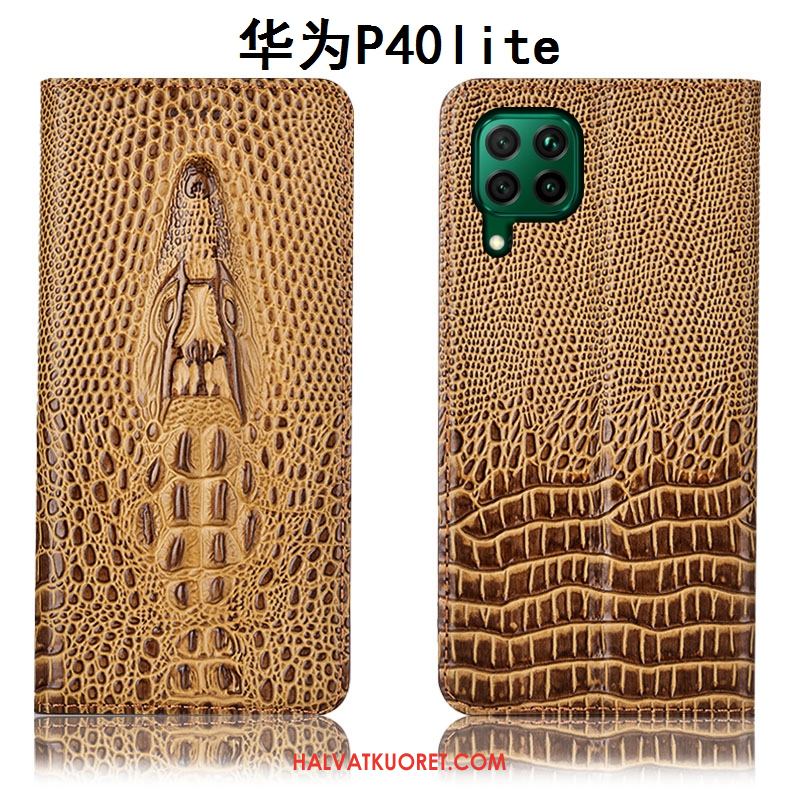 Huawei P40 Lite Kuoret Nahkakotelo All Inclusive Suojaus, Huawei P40 Lite Kuori Keltainen