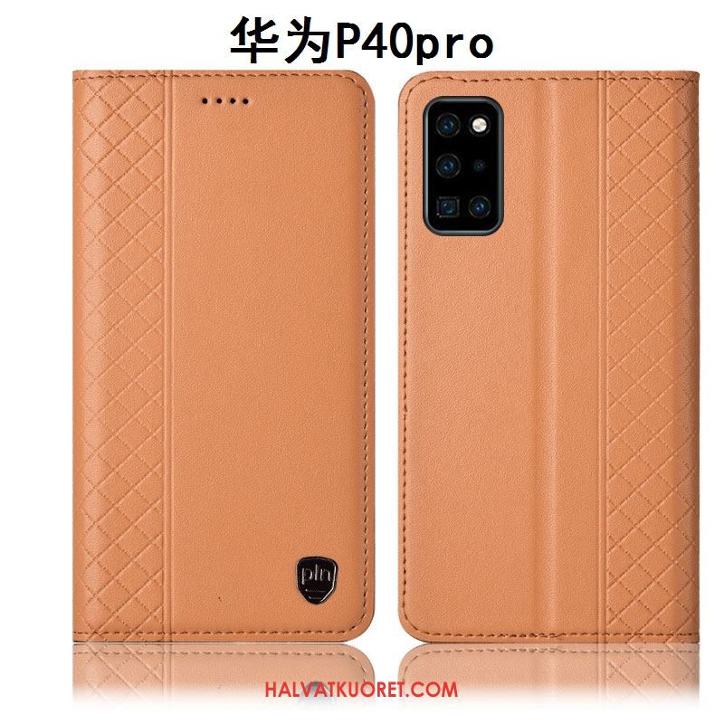 Huawei P40 Pro Kuoret Nahkakotelo Ruudukko Murtumaton, Huawei P40 Pro Kuori Suojaus Keltainen