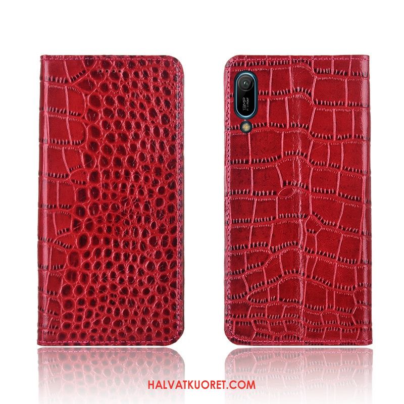 Huawei Y6 2019 Kuoret Aito Nahka Nahkakotelo, Huawei Y6 2019 Kuori Krokotiili Murtumaton Braun