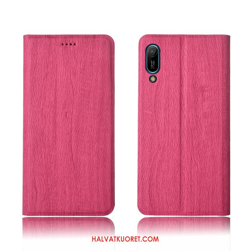 Huawei Y6 2019 Kuoret Puu Nahkakotelo Simpukka, Huawei Y6 2019 Kuori Kukkakuvio Murtumaton