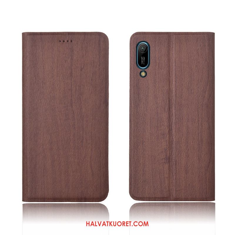 Huawei Y6 2019 Kuoret Puu Nahkakotelo Simpukka, Huawei Y6 2019 Kuori Kukkakuvio Murtumaton