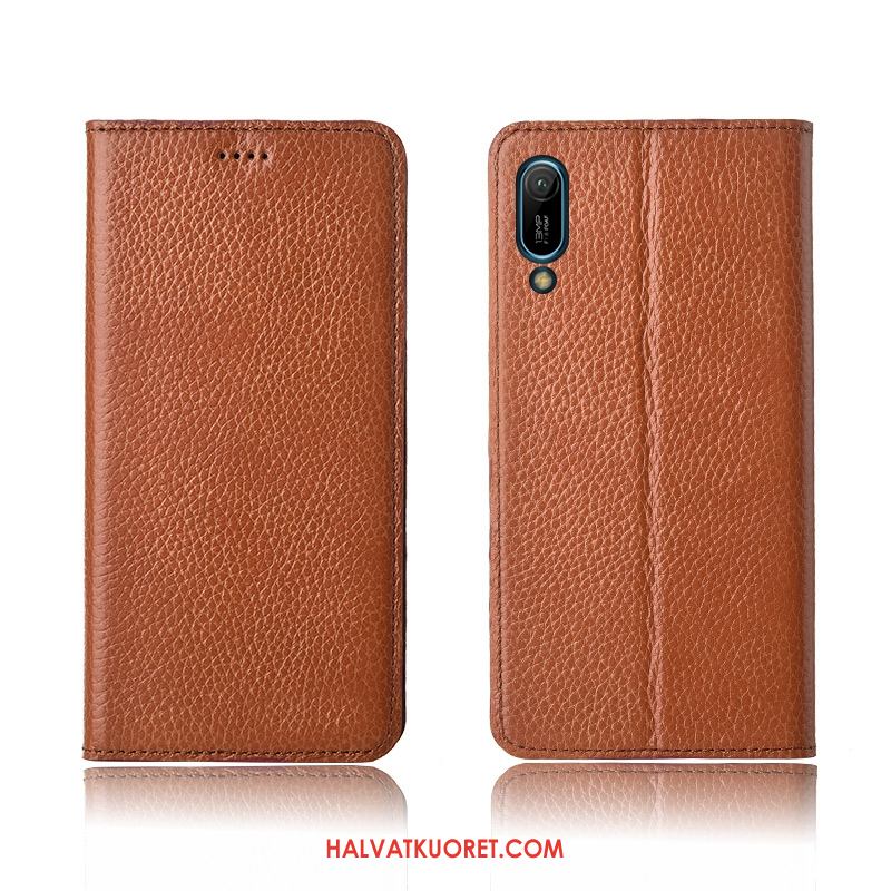 Huawei Y6 2019 Kuoret Silikoni Suojaus Litsi, Huawei Y6 2019 Kuori Nahkakotelo Murtumaton