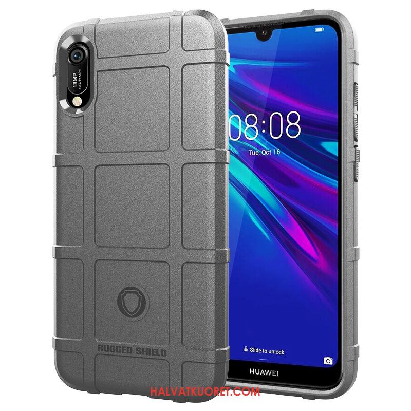 Huawei Y6 2019 Kuoret Suojaus Vihreä Murtumaton, Huawei Y6 2019 Kuori Pesty Suede Silikoni