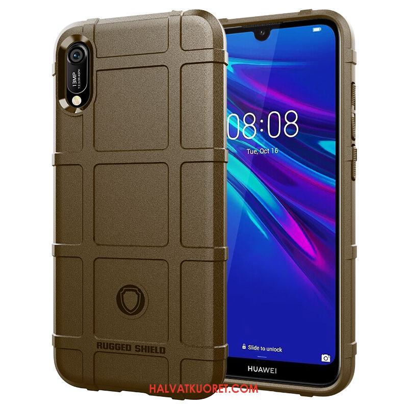 Huawei Y6 2019 Kuoret Suojaus Vihreä Murtumaton, Huawei Y6 2019 Kuori Pesty Suede Silikoni