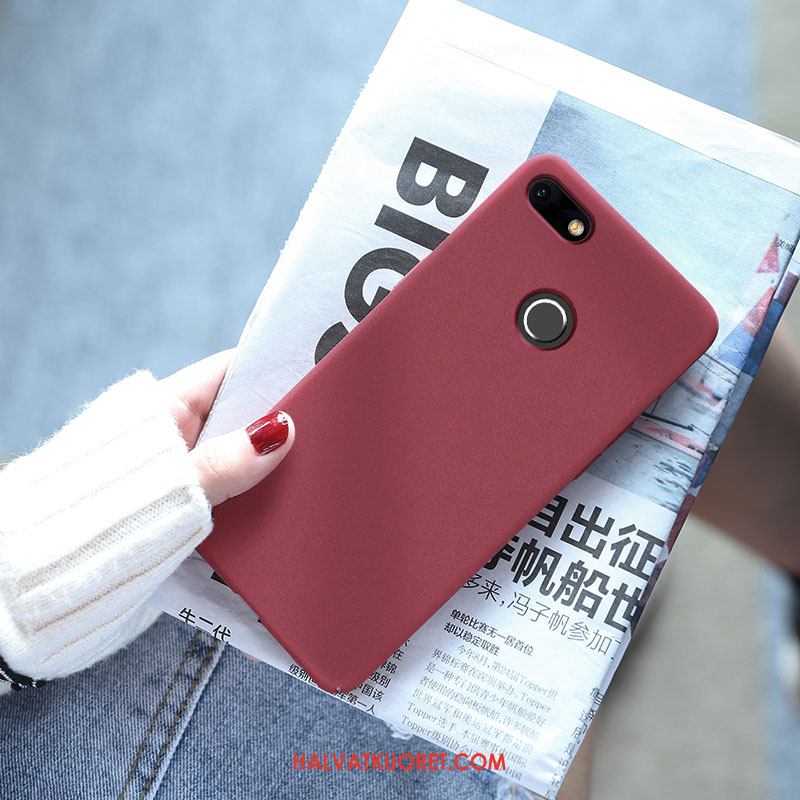 Huawei Y6 Pro 2017 Kuoret Net Red Pesty Suede Punainen, Huawei Y6 Pro 2017 Kuori Murtumaton All Inclusive