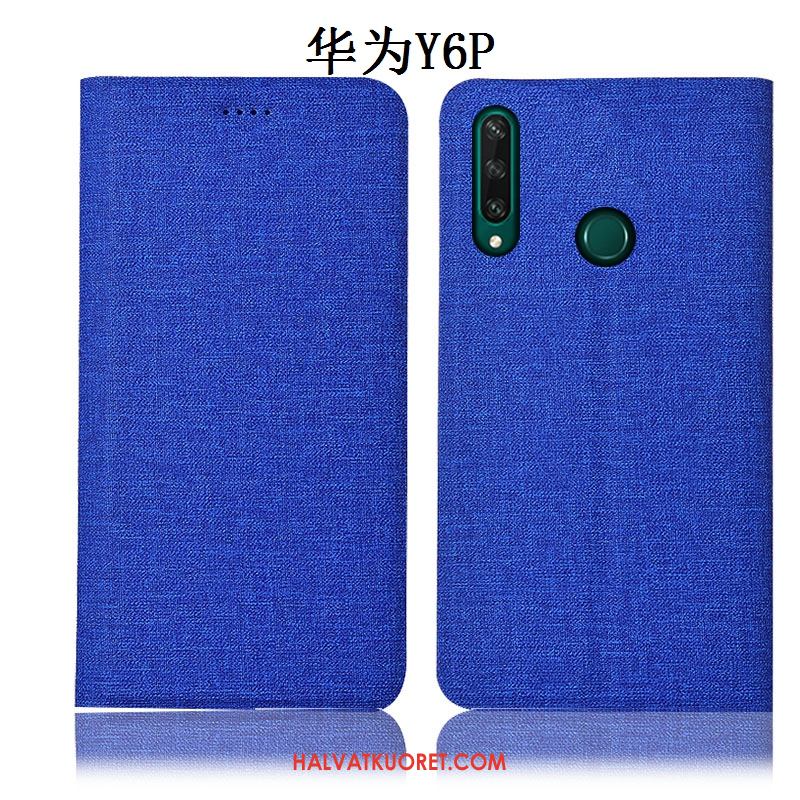 Huawei Y6p Kuoret Sininen Pellava Murtumaton, Huawei Y6p Kuori Kotelo Nahkakotelo