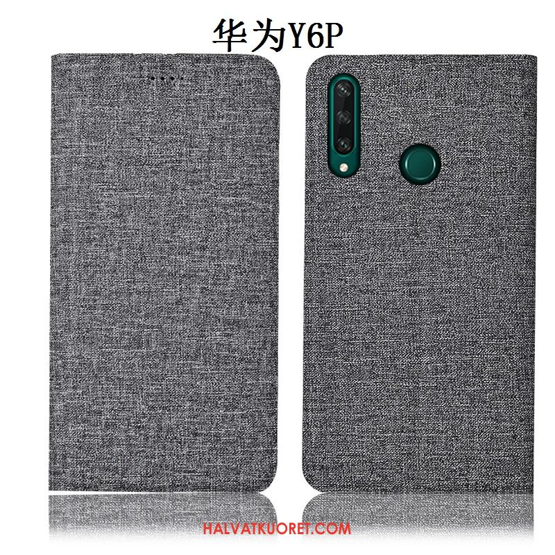 Huawei Y6p Kuoret Sininen Pellava Murtumaton, Huawei Y6p Kuori Kotelo Nahkakotelo