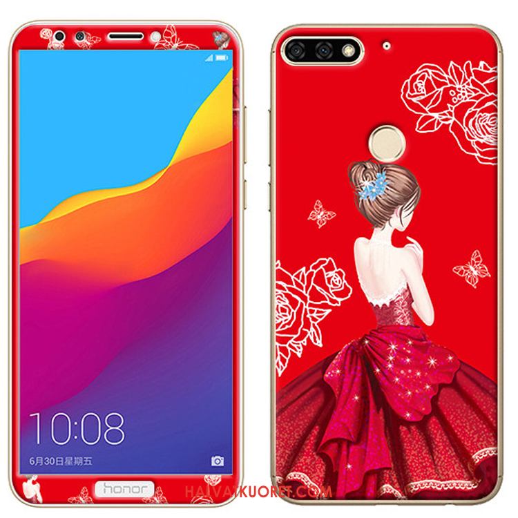 Huawei Y7 2018 Kuoret Jauhe Pehmeä Neste Karkaisu, Huawei Y7 2018 Kuori Näytönsuojus Puhelimen