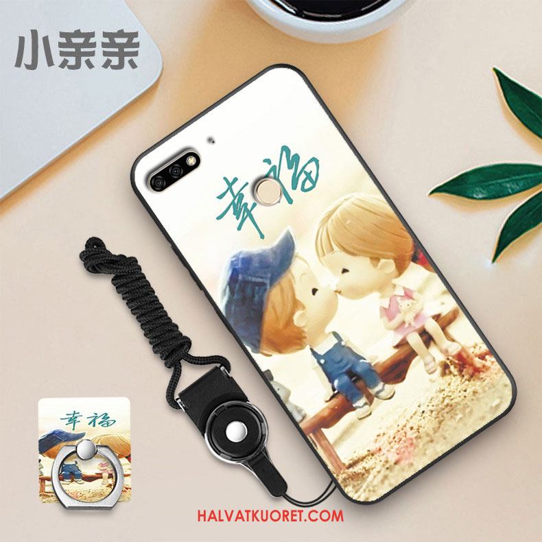Huawei Y7 2018 Kuoret Näytönsuojus Tummansininen Karkaisu, Huawei Y7 2018 Kuori Musta Pehmeä Neste