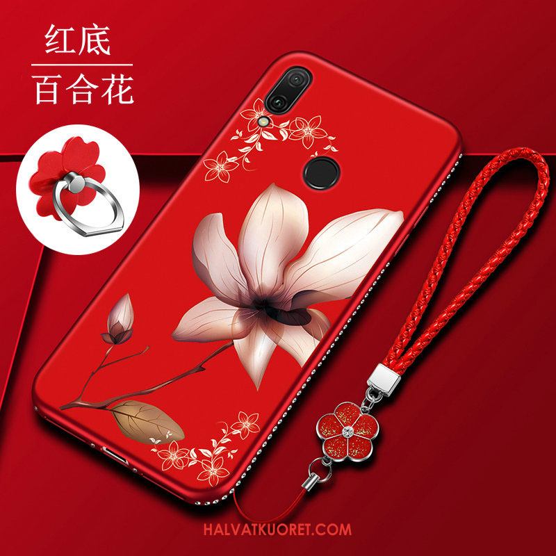 Huawei Y7 2019 Kuoret Punainen Silikoni Pehmeä Neste, Huawei Y7 2019 Kuori Rhinestone Inlay Luova