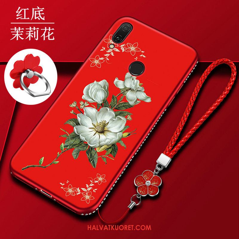 Huawei Y7 2019 Kuoret Punainen Silikoni Pehmeä Neste, Huawei Y7 2019 Kuori Rhinestone Inlay Luova