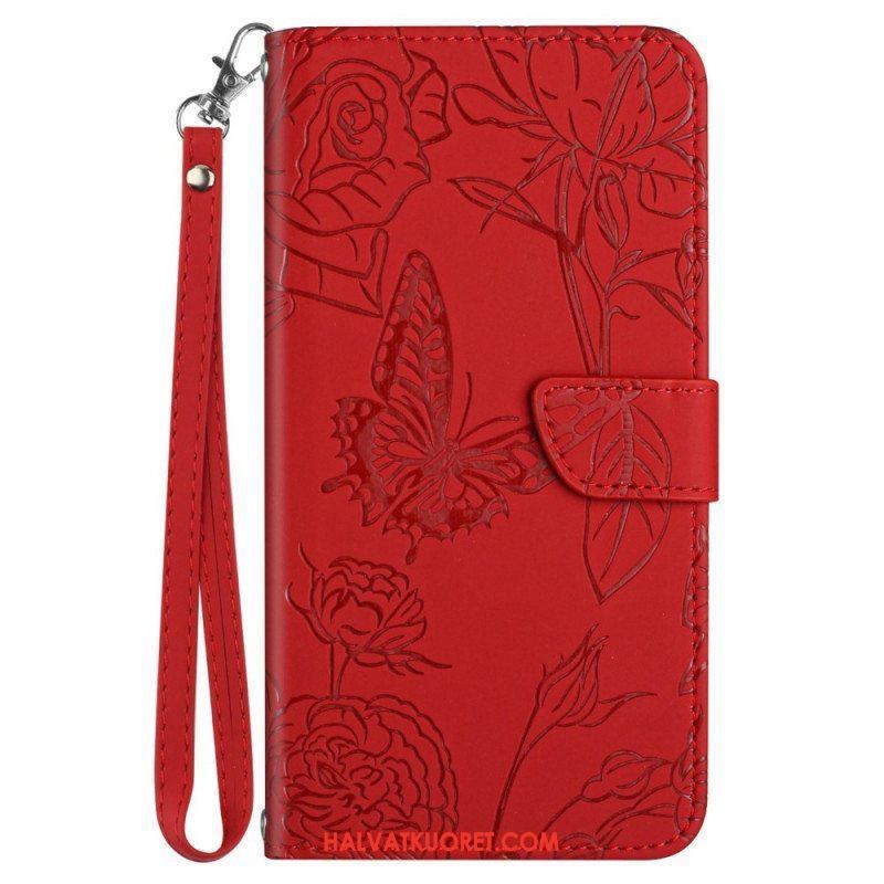 Kotelot Oppo Find X5 Lite Suojaketju Kuori Strap Butterflies Print