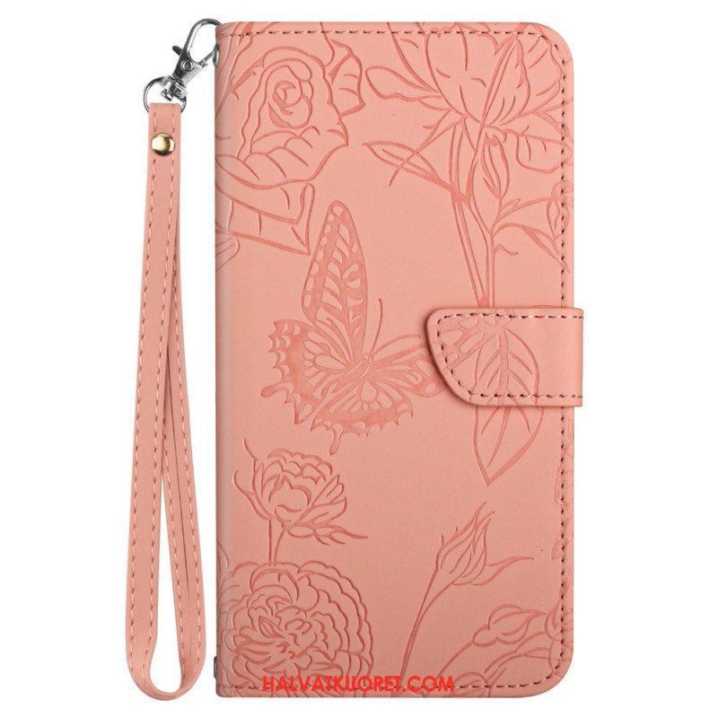 Kotelot Oppo Find X5 Lite Suojaketju Kuori Strap Butterflies Print