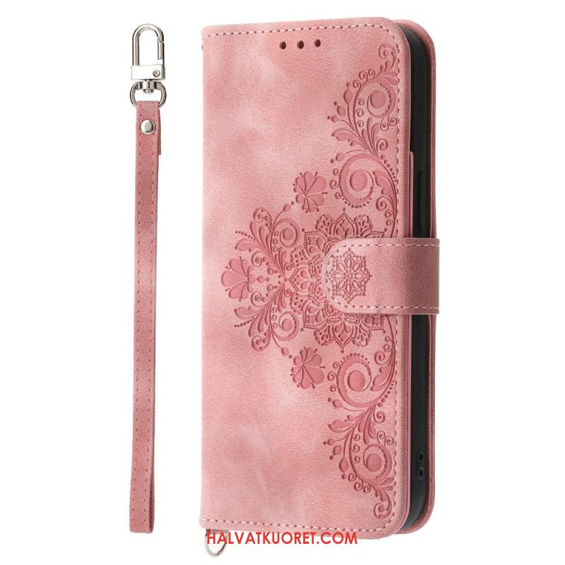 Kotelot Oppo Reno 14 Pro 5g Pitsimokkanahkaefekti Hihnalla Ja Olkahihnalla