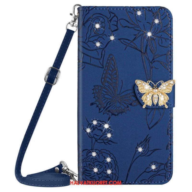 Kotelot Samsung Galaxy M13 Butterfly Charm Ja Olkahihna