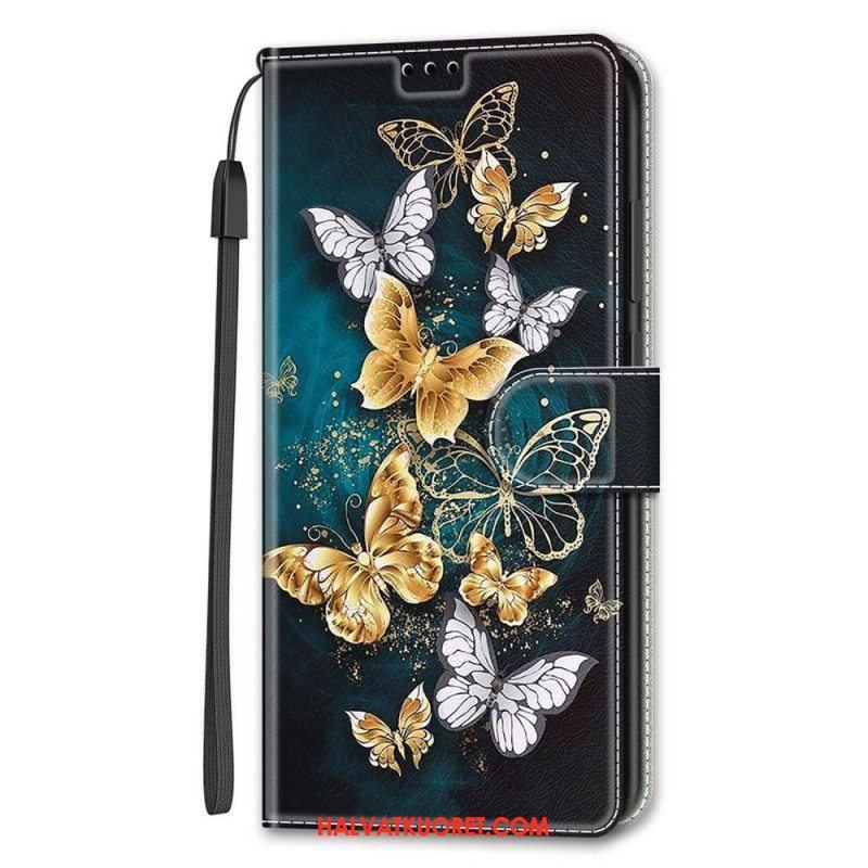 Kotelot Samsung Galaxy S22 Ultra 5G Suojaketju Kuori Strap Butterflies Fan