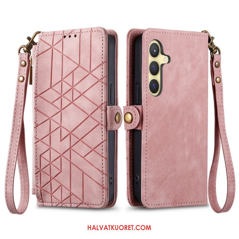 Kotelot Samsung Galaxy S25 5g Geometrinen Mokkanahkakuvioinen Lompakko Suojakuori