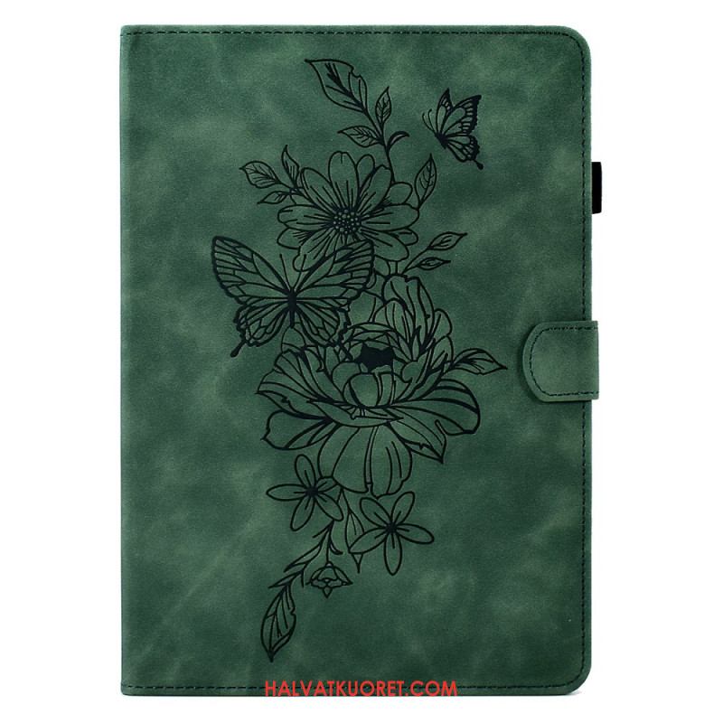 Kotelot Samsung Galaxy Tab S11 Mokkanahkainen Kukka- Ja Perhoskuvio
