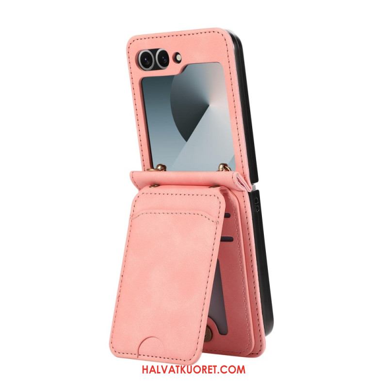 Kotelot Samsung Galaxy Z Flip 7 Nahkakuvioinen Korttikotelo Ja Olkahihna