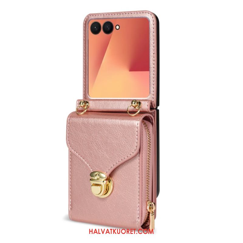 Kotelot Samsung Galaxy Z Flip 7 Vetoketjullinen Lompakko Ja Olkahihna