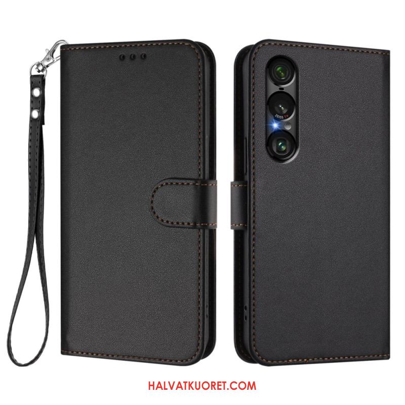 Kotelot Sony Xperia 1 Vii Nahkaefekti Ja Nauha Suojakuori
