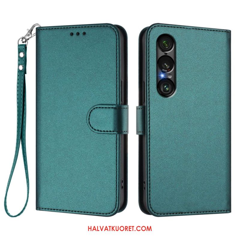 Kotelot Sony Xperia 1 Vii Nahkaefekti Ja Nauha Suojakuori