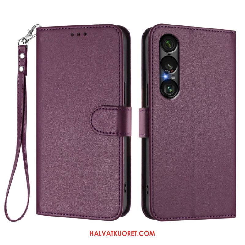 Kotelot Sony Xperia 1 Vii Nahkaefekti Ja Nauha Suojakuori